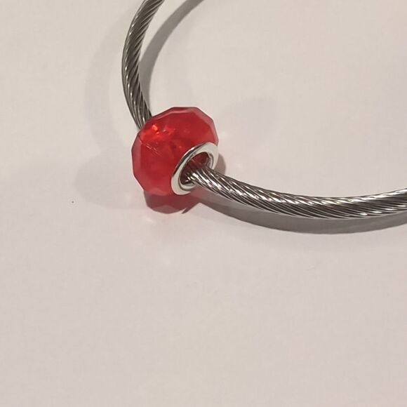 Silver Red Glittery Faceted Charm for‎ Pandora Style Bracelet - Picture 3 of 4